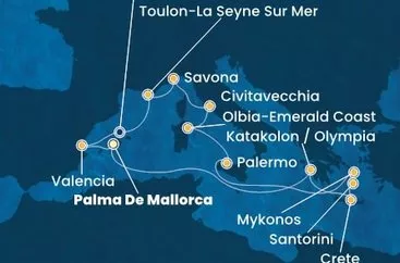 Španielsko, Grécko, Taliansko, Francúzsko z Palmy de Mallorca na lodi Costa Pacifica