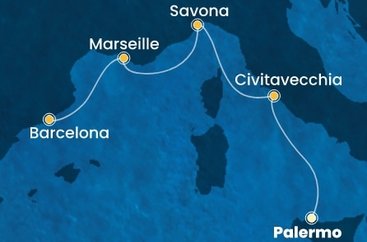 Taliansko, Francúzsko, Španielsko z Palerma na lodi Costa Smeralda