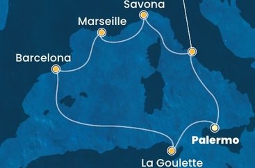 Sicília, Taliansko, Francúzsko, Španielsko, Tunisko z Palerma na lodi Costa Pacifica