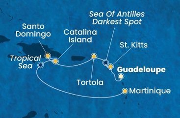 Guadeloupe, Svätý Krištof a Nevis, Britské Panenské ostrovy, Dominikánska republika, Martinik z Pointe-à-Pitre na lodi Costa Fascinosa