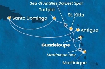Guadeloupe, Svätý Krištof a Nevis, Britské Panenské ostrovy, Dominikánska republika, Antigua a Barbuda, Martinik z Pointe-à-Pitre na lodi Costa Favolosa