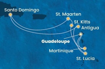 Guadeloupe, Svätá Lucia, Svätý Krištof a Nevis, Svatý Martin, Dominikánska republika, Antigua a Barbuda, Martinik z Pointe-à-Pitre na lodi Costa Favolosa
