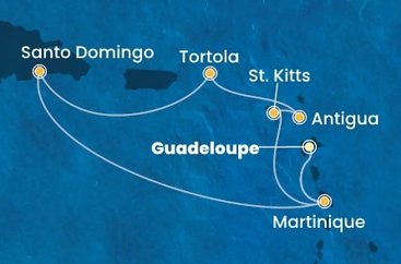 Guadeloupe, Martinik, Svätý Krištof a Nevis, Antigua a Barbuda, Britské Panenské ostrovy, Dominikánska republika z Pointe-à-Pitre na lodi Costa Favolosa