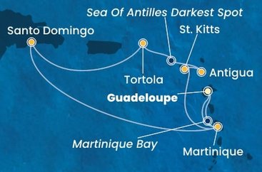 Guadeloupe, Martinik, Svätý Krištof a Nevis, Antigua a Barbuda, Britské Panenské ostrovy, Dominikánska republika z Pointe-à-Pitre na lodi Costa Favolosa