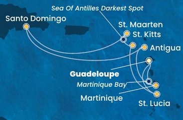 Guadeloupe, Svätá Lucia, Svätý Krištof a Nevis, Svatý Martin, Dominikánska republika, Antigua a Barbuda, Martinik z Pointe-à-Pitre na lodi Costa Favolosa