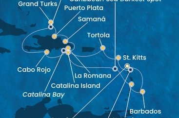 Guadeloupe, Svätý Krištof a Nevis, Britské Panenské ostrovy, Dominikánska republika, Veľká Británia, Svätá Lucia, Barbados z Pointe-à-Pitre na lodi Costa Fascinosa