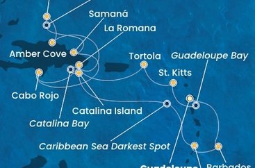 Guadeloupe, Svätý Krištof a Nevis, Britské Panenské ostrovy, Dominikánska republika, Veľká Británia, Svätý Vincent a Grenadiny, Barbados z Pointe-à-Pitre na lodi Costa Pacifica