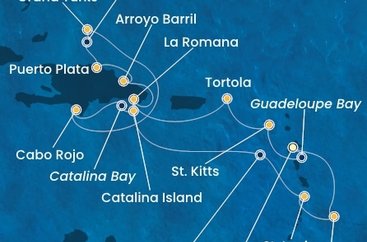 Guadeloupe, Svätý Krištof a Nevis, Britské Panenské ostrovy, Dominikánska republika, Veľká Británia, , Svätá Lucia, Barbados z Pointe-à-Pitre na lodi Costa Fascinosa