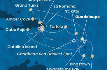 Guadeloupe, Svätý Krištof a Nevis, Britské Panenské ostrovy, Dominikánska republika, Veľká Británia, Svätý Vincent a Grenadiny, Barbados z Pointe-à-Pitre na lodi Costa Fascinosa