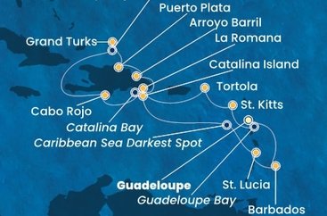 Guadeloupe, Svätý Krištof a Nevis, Britské Panenské ostrovy, Dominikánska republika, Veľká Británia, Svätá Lucia, Barbados z Pointe-à-Pitre na lodi Costa Fascinosa