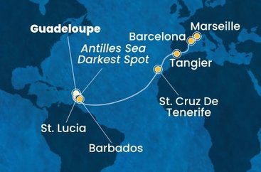 Guadeloupe, Svätá Lucia, , Barbados, Španielsko, Maroko, Francúzsko z Pointe-à-Pitre na lodi Costa Fascinosa