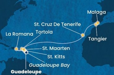 Guadeloupe, Svätý Krištof a Nevis, Britské Panenské ostrovy, Dominikánska republika, Svatý Martin, Španielsko, Maroko z Pointe-à-Pitre na lodi Costa Fascinosa