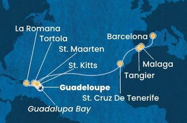 Guadeloupe, Svätý Krištof a Nevis, Britské Panenské ostrovy, Dominikánska republika, Svatý Martin, Španielsko, Maroko z Pointe-à-Pitre na lodi Costa Fascinosa