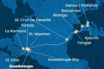 Guadeloupe, Svätý Krištof a Nevis, Britské Panenské ostrovy, Dominikánska republika, Svatý Martin, Španielsko, Maroko, Francúzsko, Taliansko z Pointe-à-Pitre na lodi Costa Fascinosa