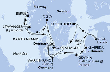 Nemecko, Nórsko, Oslo, Dánsko, Poľsko, Litva, Lotyšsko, Švédsko z Warnemünde na lodi MSC Magnifica