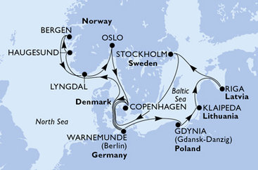 Nemecko, Nórsko, Oslo, Dánsko, Poľsko, Litva, Lotyšsko, Švédsko z Warnemünde na lodi MSC Magnifica