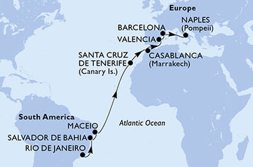 Brazília, Španielsko, Maroko, Taliansko z Rio de Janeira na lodi MSC Divina