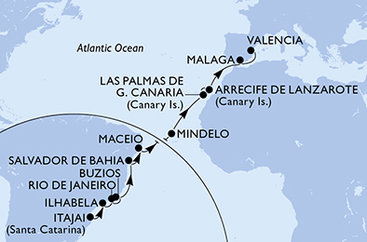 Brazília, Kapverdy, Španielsko, z Lanzarote na lodi MSC Musica