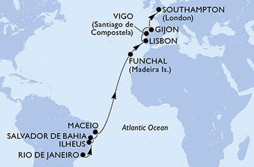 Brazília, Portugalsko, Španielsko, Veľká Británia z Rio de Janeira na lodi MSC Meraviglia