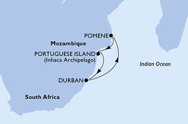 Juhoafrická republika, Mozambik z Durbanu na lodi MSC Sinfonia