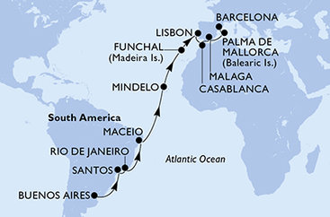 Argentína, Brazília, Kapverdy, Portugalsko, Maroko, Španielsko z Buenos Aires na lodi MSC Seaview