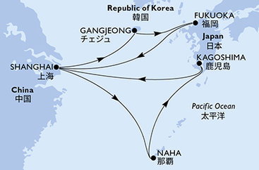 Čína, Japonsko, Južná Kórea zo Šanghaja na lodi MSC Bellissima
