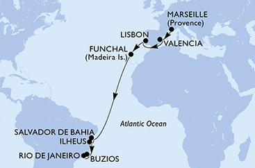 Francúzsko, Španielsko, Portugalsko, Brazília z Marseille na lodi MSC Musica