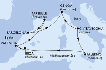Francúzsko, Španielsko, Taliansko z Marseille na lodi MSC Musica