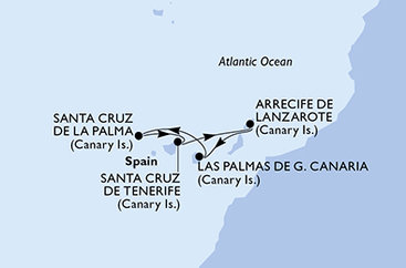 z Lanzarote, Španielsko z Lanzarote na lodi MSC Euribia