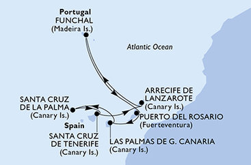 Španielsko, z Lanzarote, Portugalsko z Tenerife na lodi MSC Euribia