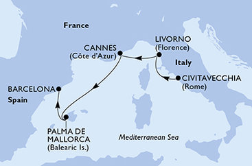 Taliansko, Francúzsko, Španielsko z Civitavechie na lodi MSC Fantasia