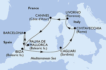 Španielsko, Taliansko, Francúzsko z Barcelony na lodi MSC Fantasia
