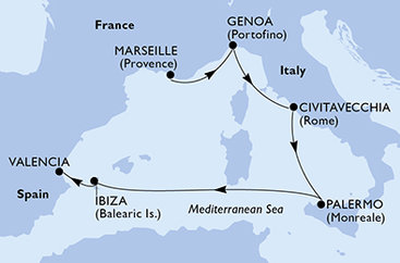 Francúzsko, Taliansko, Španielsko z Marseille na lodi MSC Musica
