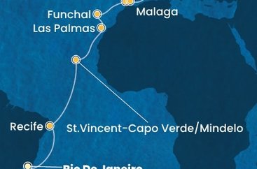 Brazília, Kapverdy, Španielsko, Portugalsko z Rio de Janeira na lodi Costa Serena