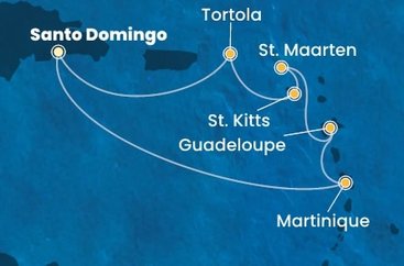 Dominikánska republika, Martinik, Guadeloupe, Svatý Martin, Svätý Krištof a Nevis, Britské Panenské ostrovy zo Santa Dominga na lodi Costa Favolosa