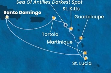 Dominikánska republika, Martinik, Svätá Lucia, Guadeloupe, Svätý Krištof a Nevis, Britské Panenské ostrovy zo Santa Dominga na lodi Costa Fascinosa