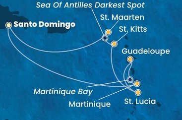 Dominikánska republika, Martinik, Guadeloupe, Svätá Lucia, Svätý Krištof a Nevis, Svatý Martin zo Santa Dominga na lodi Costa Favolosa