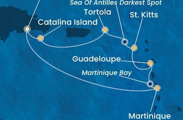Dominikánska republika, Martinik, Guadeloupe, Svätý Krištof a Nevis, Britské Panenské ostrovy zo Santa Dominga na lodi Costa Favolosa