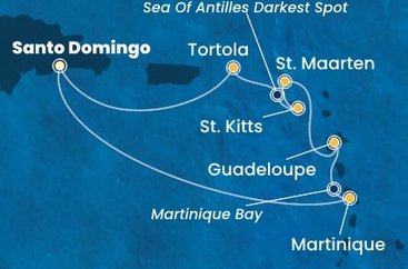Dominikánska republika, Martinik, Guadeloupe, Svatý Martin, Svätý Krištof a Nevis, Britské Panenské ostrovy zo Santa Dominga na lodi Costa Favolosa