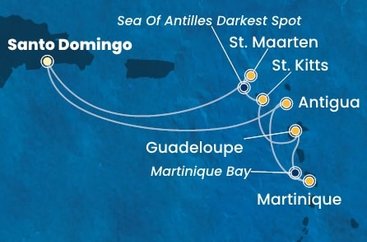 Dominikánska republika, Antigua a Barbuda, Martinik, Guadeloupe, Svätý Krištof a Nevis, Svatý Martin zo Santa Dominga na lodi Costa Favolosa