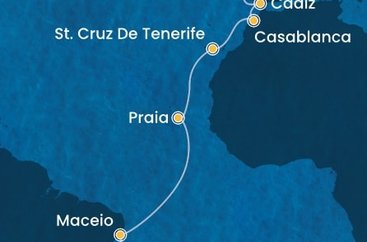 Brazília, Kapverdy, Španielsko, Maroko, Portugalsko zo Salvadoru na lodi Costa Diadema