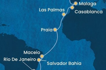 Brazília, Kapverdy, Španielsko, Maroko, Portugalsko zo Santosu na lodi Costa Diadema