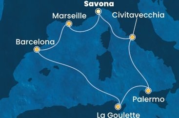 Taliansko, Francúzsko, Španielsko, Tunisko ze Savony na lodi Costa Pacifica
