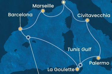 Taliansko, Francúzsko, Španielsko, Tunisko ze Savony na lodi Costa Toscana