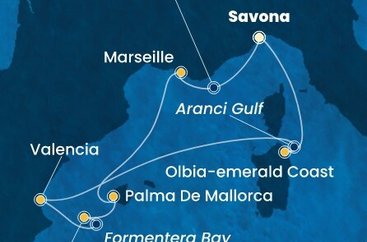 Taliansko, Španielsko, Francúzsko,  ze Savony na lodi Costa Fascinosa