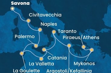 Taliansko, Tunisko, Malta, Grécko ze Savony na lodi Costa Fascinosa