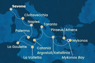 Taliansko, Tunisko, Malta, Kefalonie, Grécko ze Savony na lodi Costa Fascinosa