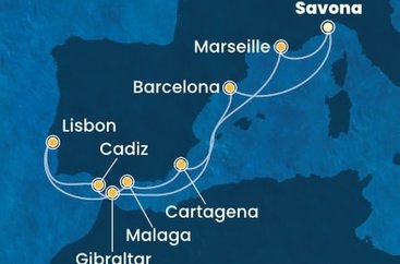 Taliansko, Francúzsko, Španielsko, Gibraltár, Portugalsko ze Savony na lodi Costa Favolosa