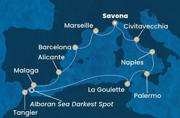 Taliansko, Francúzsko, Španielsko, Maroko, Tunisko ze Savony na lodi Costa Toscana