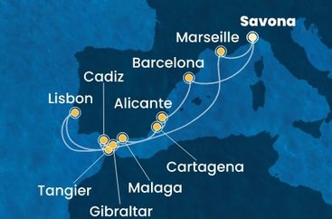 Taliansko, Španielsko, Maroko, Gibraltár, Portugalsko, Francúzsko ze Savony na lodi Costa Diadema